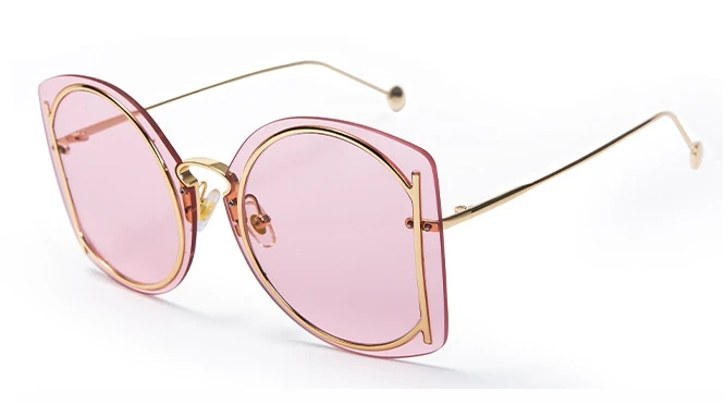 Роскошные солнцезащитные очки без оправы для мужчин и женщин, модные очки UV400 в винтажном стиле 47048 - Цвет линз: gold pink