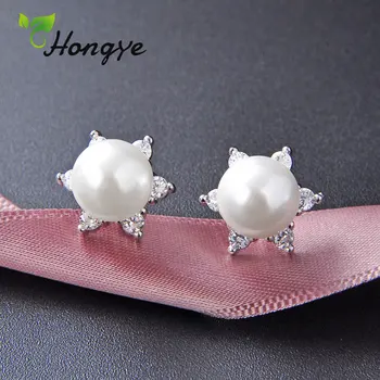 

Hongye Ladies Elegant Real Pearl Earrings Floral Studs 925 Silver Shell Pearl Shiny Ear Accessories Fashion Jewelry for Women