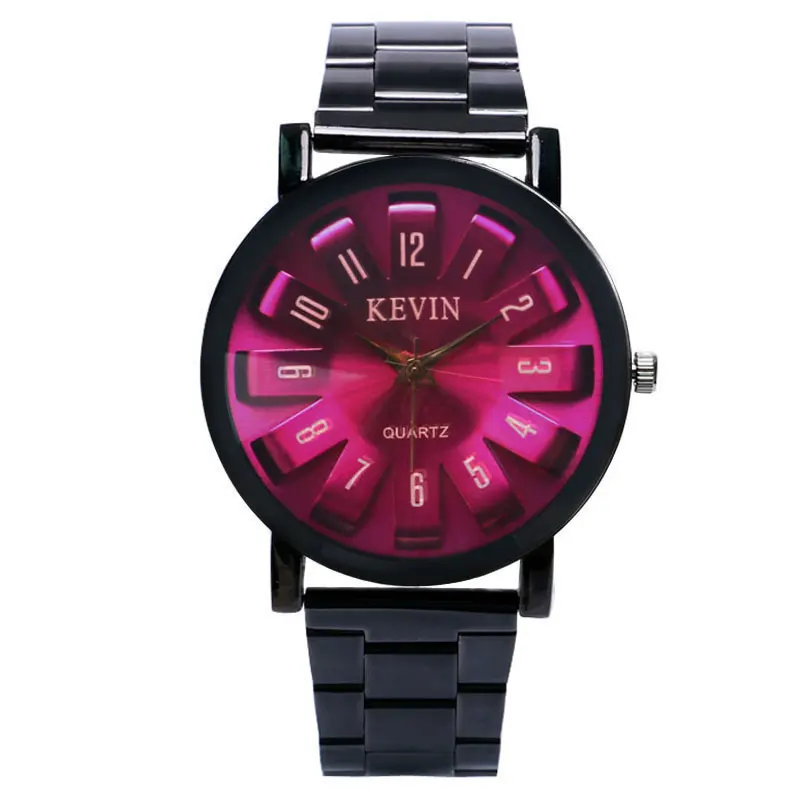 

Creative Men Women Waches 3D Display Pink Dial Stainless Steel Buckle Band Strap Quartz Best Gift For Male Female