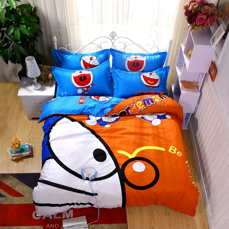 New children doraemon bedding set duvet cover bed sheet pillow cases