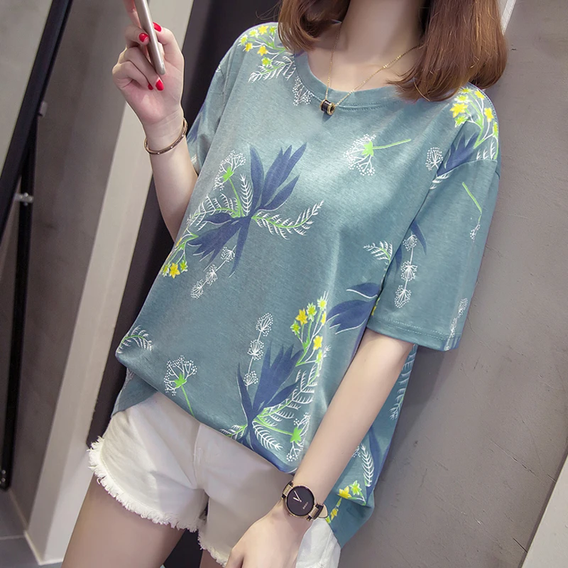 

L-4XLWomen Tees T-shirts Female Plus Size Casual T-shirt Print O-Neck BIg Size Tee New Summer Cotton Loose Half Sleeve T-Shirt
