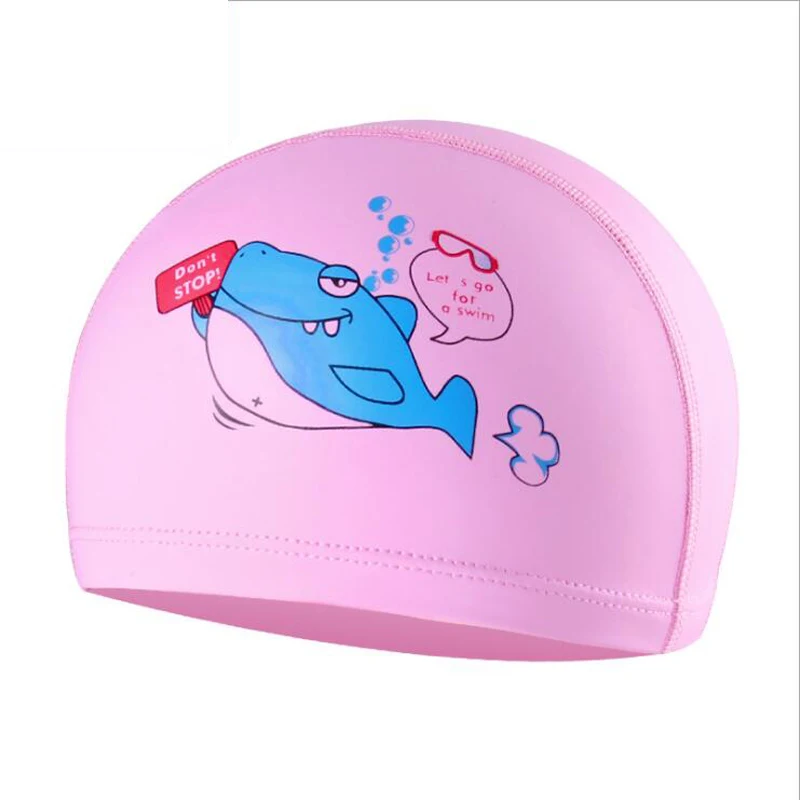 Мультяшные животные акула дети Дети PU ткань плаванья ming cap s ухо защита волос водные виды спорта плаванье шапочка для мальчиков и девочек - Цвет: Shark Pink