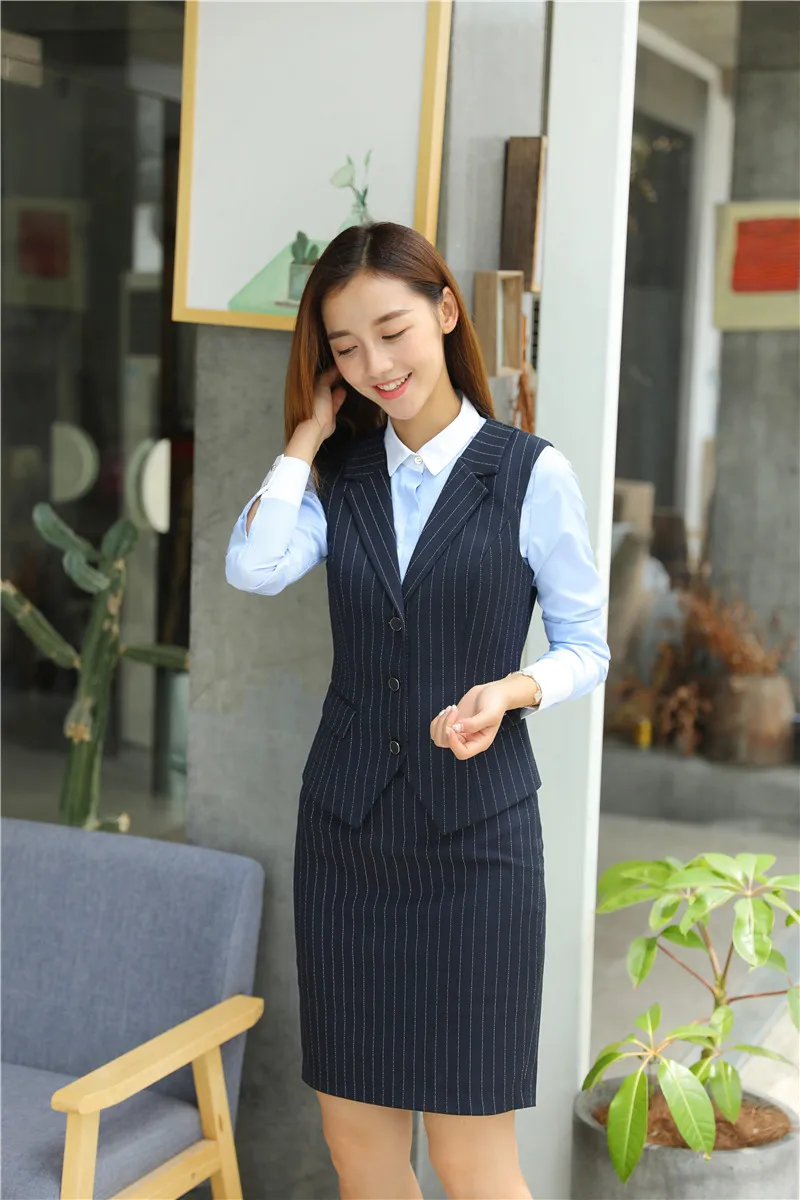 Женский комплект 2 шт. деловые костюмы с юбкой и топом, серый жилет и жилет, Женская Офисная форма