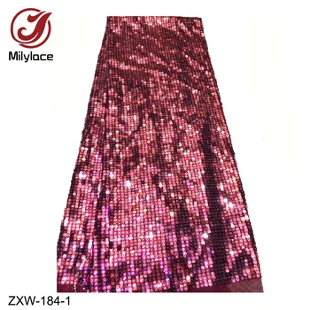 

African Tulle Lace Fabric 2019 Colorful Sequin Lace Dress Fabric Wedding Nigerian French Net Mesh 3D Lace Fabric ZXW-184