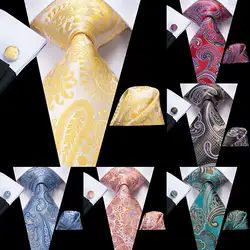 Hi-Tie шелковые галстуки для мужчин роскошный галстук с узором "огурцы" Hanky набор запонок Модные мужские свадебное торжество деловая встреча