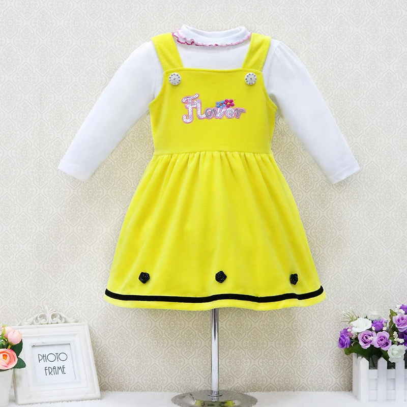 

Little Q baby princess elegant dresses for 0-3 year old girls Children 2 pcs/set 100% cotton long sleeve blouse+velour dress