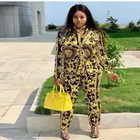 African Clothes Vintage Two Piece Set Women 2019 Spring Bazin African Tops&Long Pants Set Outfits Tracksuit Festival Clothing