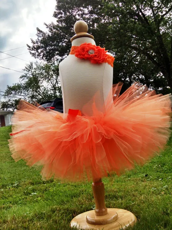 Милые девушки Оранжевый юбки-пачки пушистый балетные пачки фатиновая юбка-американка с бантом из ленты и повязка на голову с цветком детские нарядные юбки