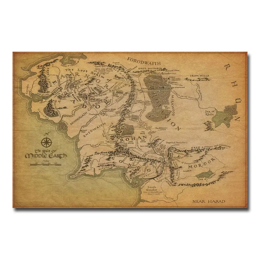 

J1618- The Lord of the Rings Movie Map of Middle Earth Pop 14x21 24x36 Inches Silk Art Poster Top Fabric Print Home Wall Decor