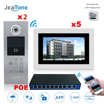 

7'' Touch Screen WIFI IP Video Door Phone Intercom +POE Switch 2 to 5 Building Access Control System Support Password/IC Card
