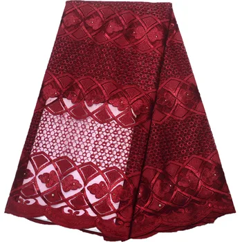 

Nigerian Wedding Latest Cheap Price African Lace Fabric Wine French Lace Fabric High Quality Embroidery Net Lace Fabric X1155-3