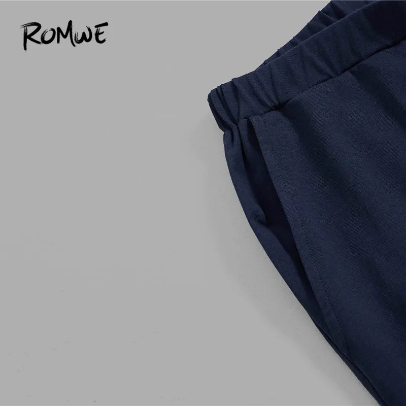 ROMWE Men Summer Pajama Sets Striped Tees With Slant Pocket Shorts PJ Set Male Short Sleeve T Shirts And Shorts Sleepwear Suits