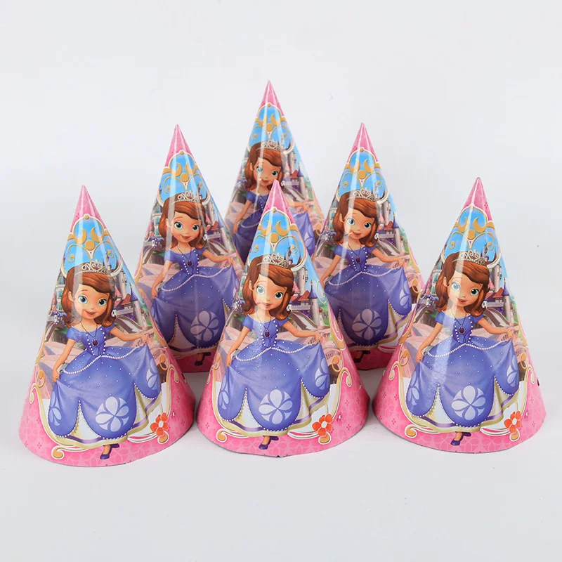 6pcs/lot Sofia the First Theme Caps Hat Kids Birthday Party Supplies