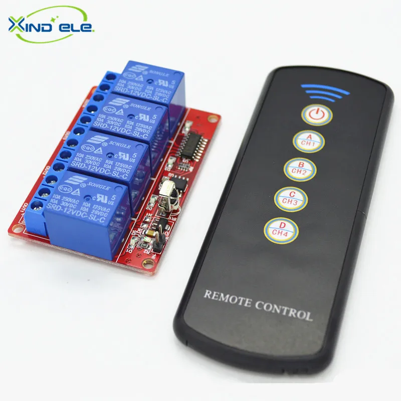 XIND ELE 4 way 12V DC IR Remote Control Self lock Switch Module