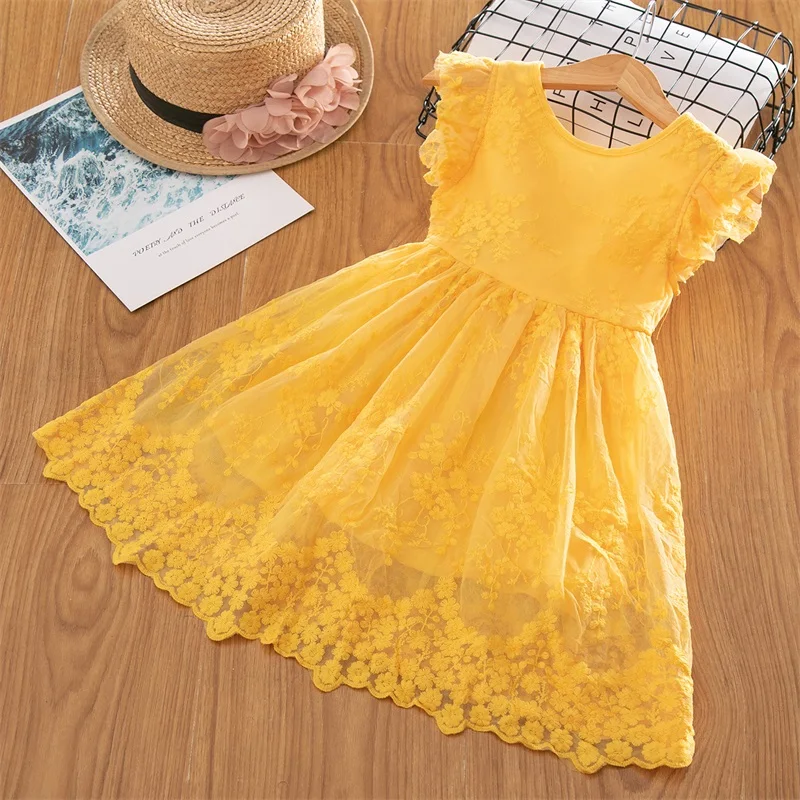 

Girls Dress 2019 New Summer Brand Girls Clothes Lace Ruffle Sleeve Design Baby Girls Dress Birthday Party Dress For 3-8 Years