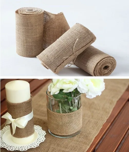 

vintage burlap wedding decoration/ burlap flower decor / wedding flower candy bottle crafts burlap ribbon wrap 14cm *5 meters