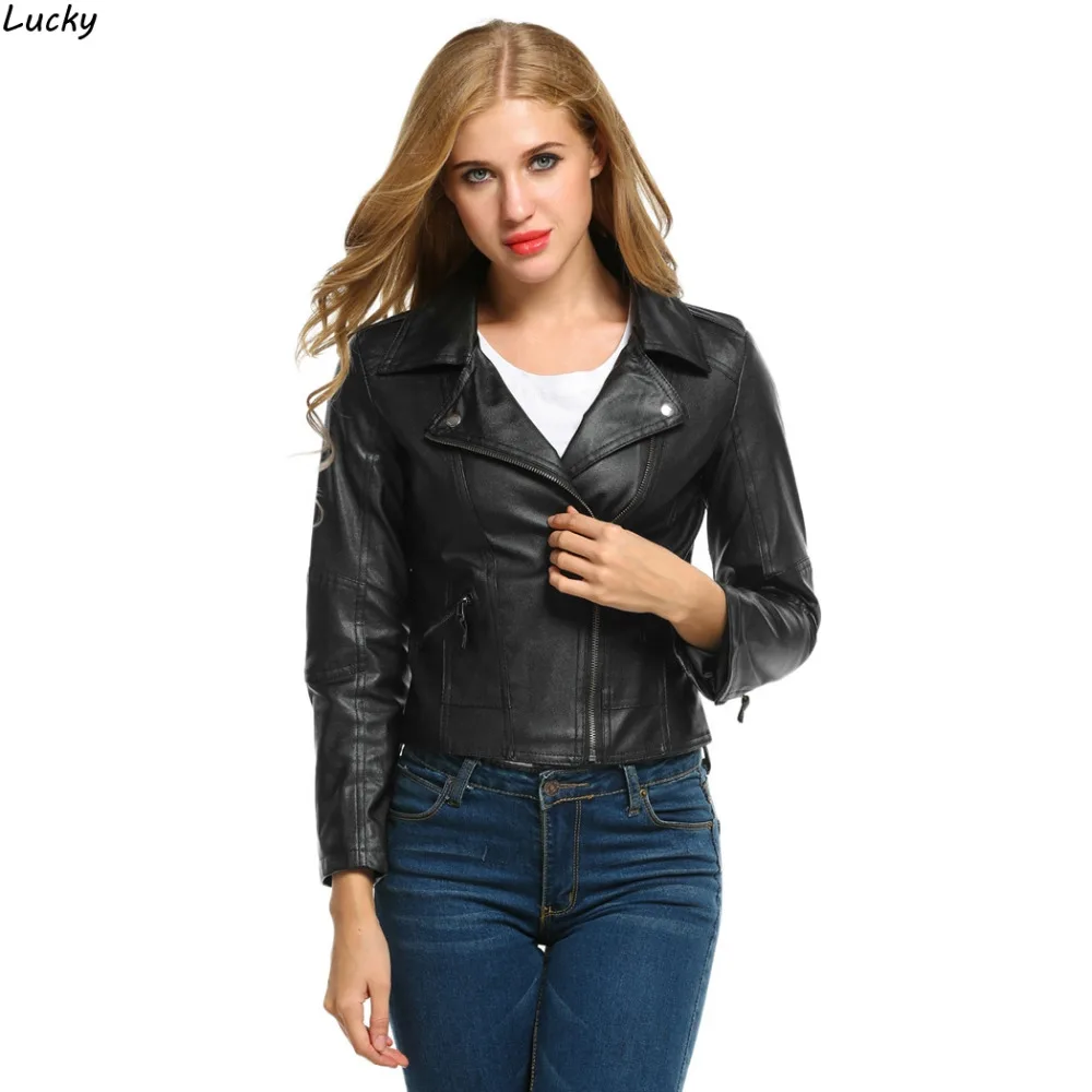 Women Brand Faux Leather PU Jackets Black Blazer Zippers
