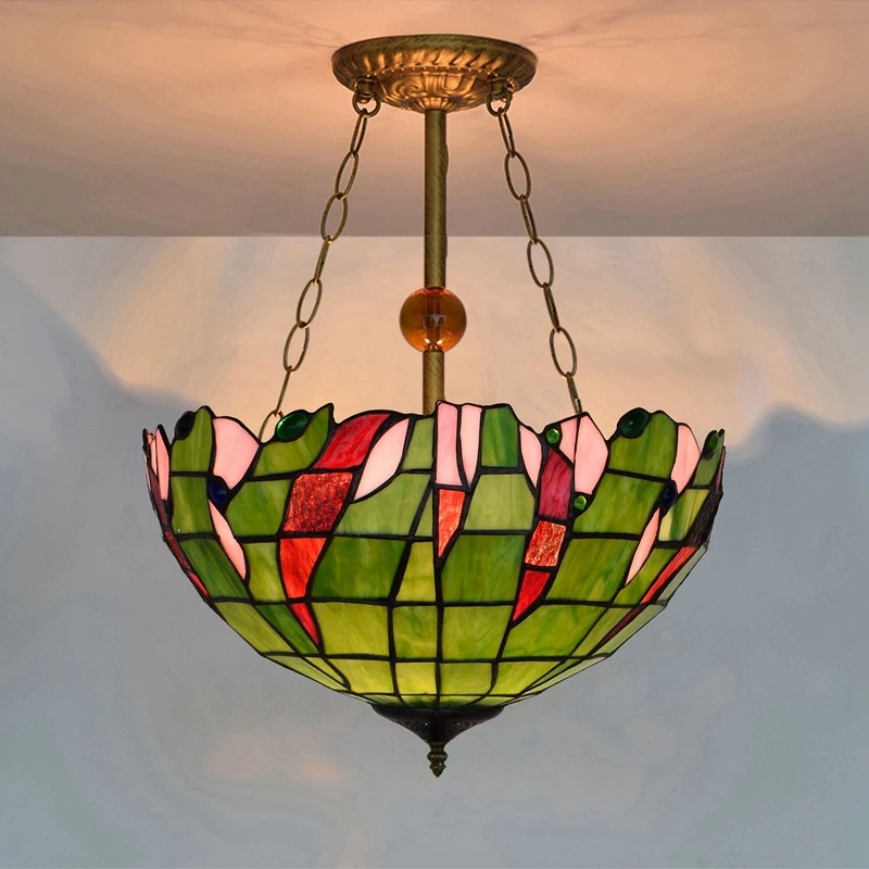 

American retro pastoral creativity stained glass blue Dragonfly Living room bedroom Restaurant pendant lamp 110-240V Dia40CM