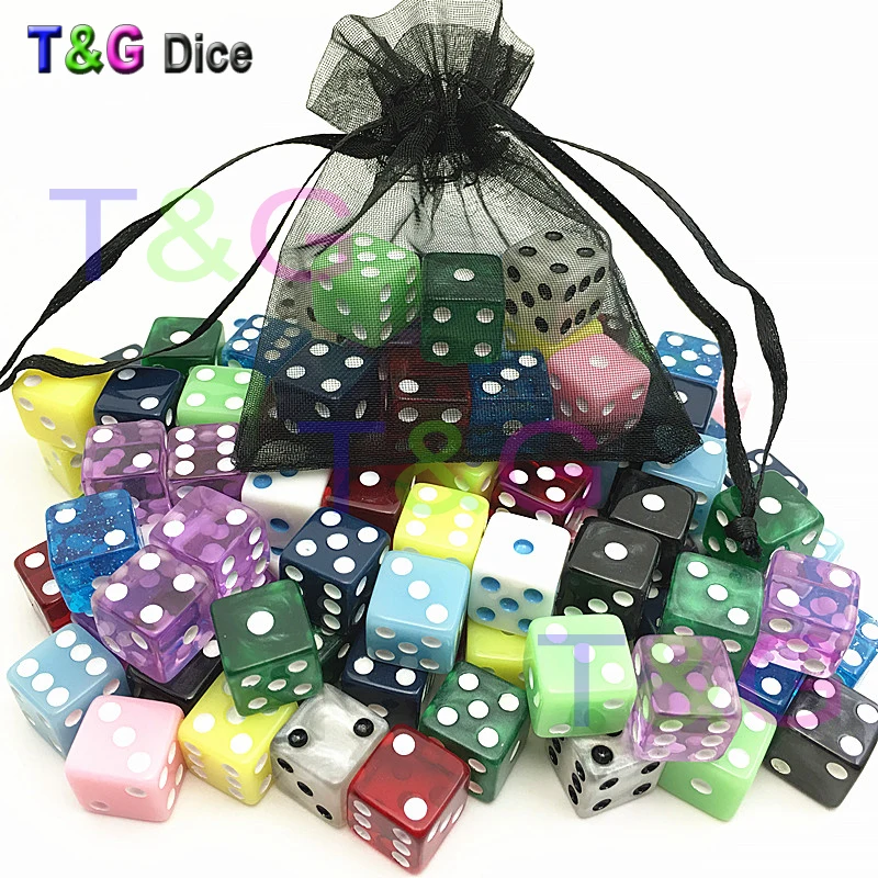 Mini colorful Dice set with a small dice bags 12pcs 12MM 12 colors 1 6 automatic game, for board