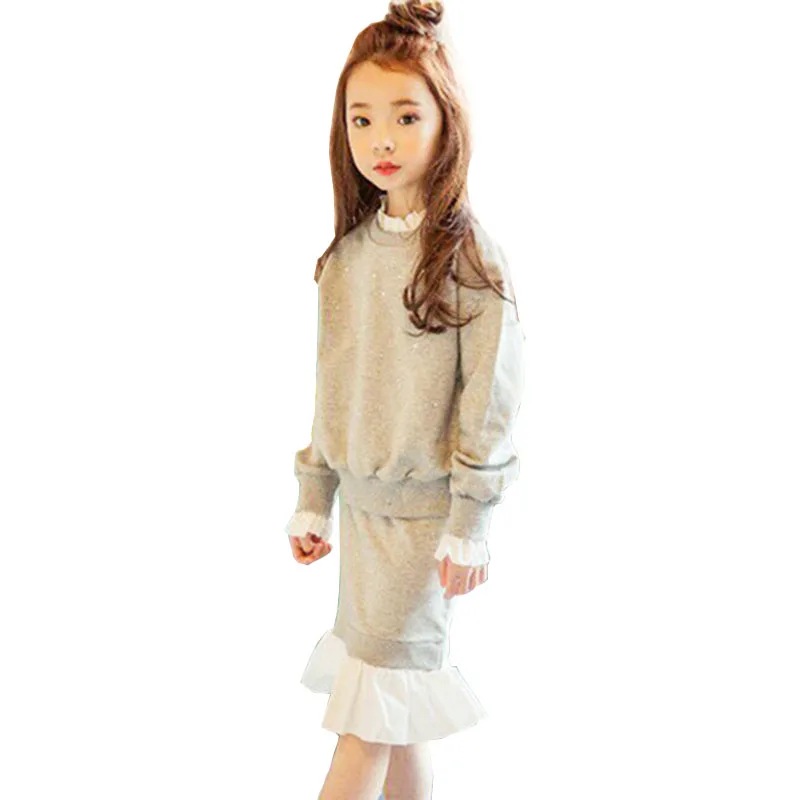 

Big Girl Clothes Sets Spring 2019 Kids Outfits 2PCS Girls Set Teens Sweatshirt with Ruffle Skirts Children Clothing Age 4-12 Yrs
