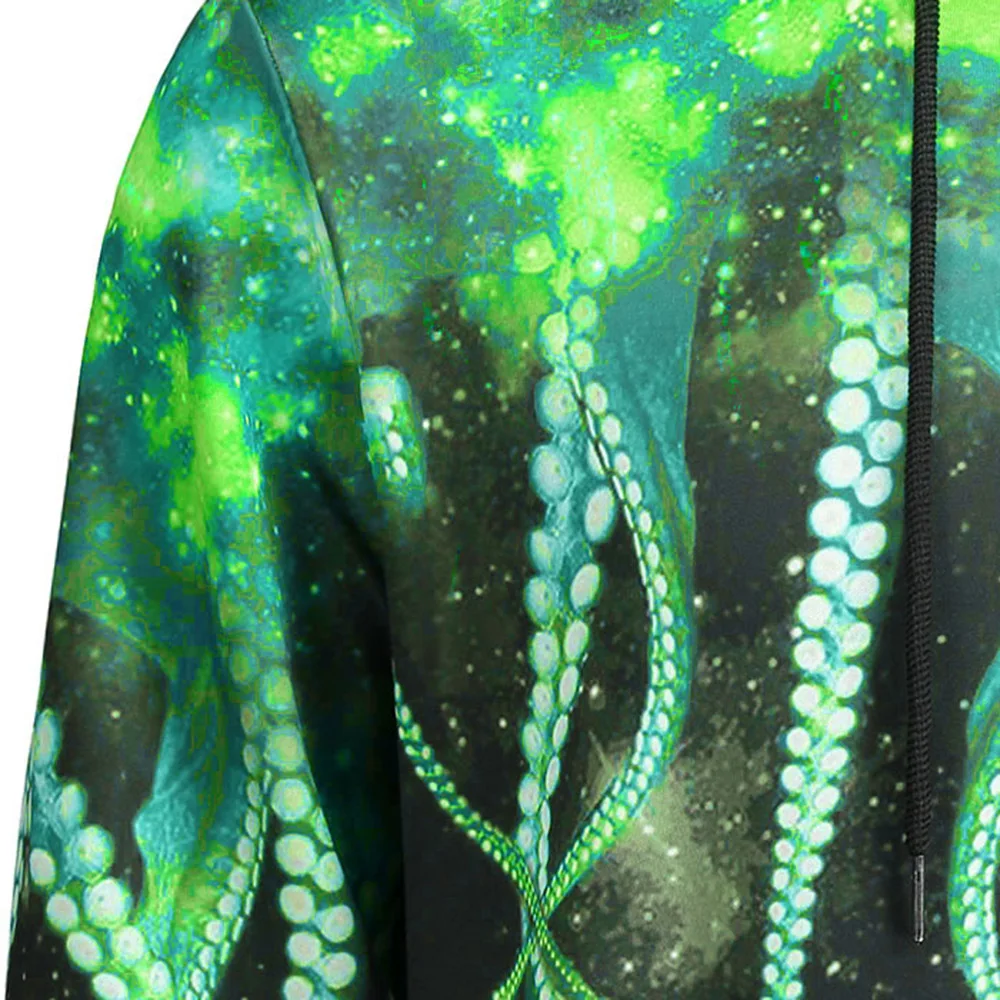 octopus claw galaxy print drawstring hoodie