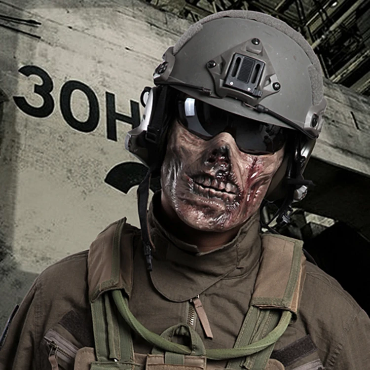 Страшная маска зомби на половину лица из смолы для Хэллоуина, маскарада, косплей, 4 цвета, тактическая защитная маска CS для улицы
