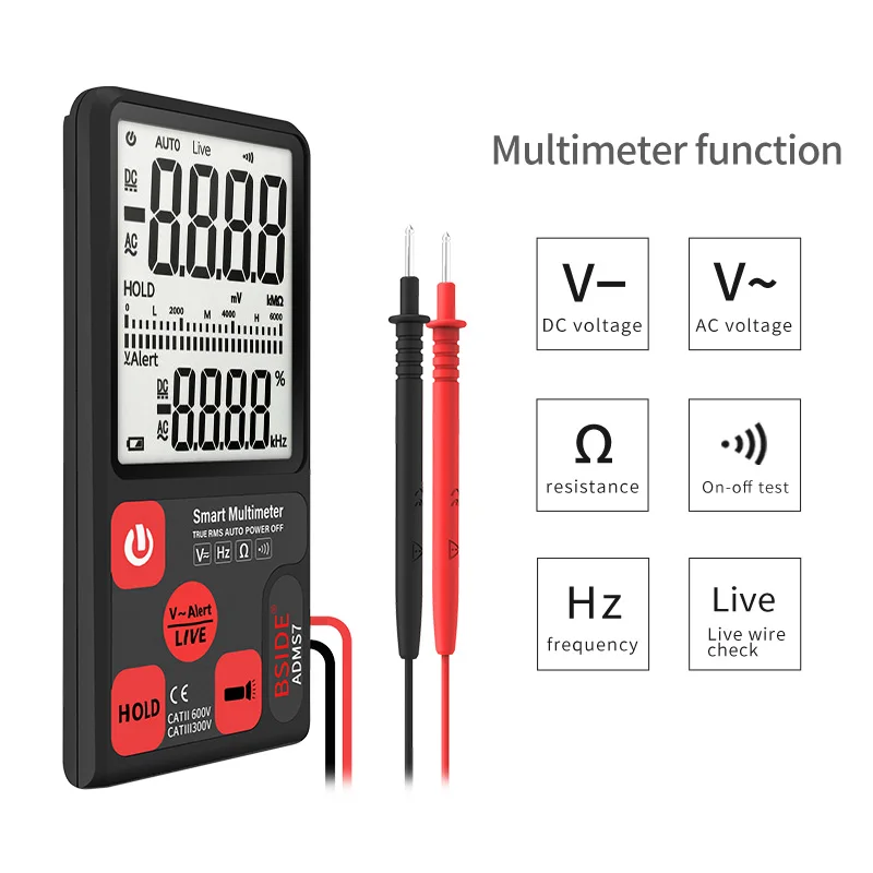 

Ultra-Portable Digital Multimeter BSIDE ADMS7 Large 3.5" LCD 3-Line Display Voltmeter AC DC Voltage NCV Resistance Ohm Hz Tester