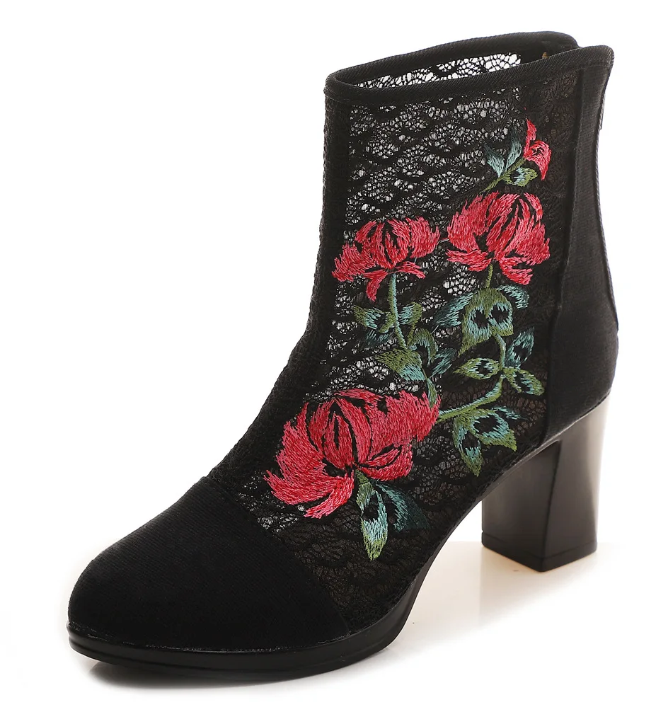Veowalk/высококачественные женские хлопковые полусапожки с цветочной вышивкой; женские повседневные туфли-лодочки на высоком каблуке; элегантная женская обувь