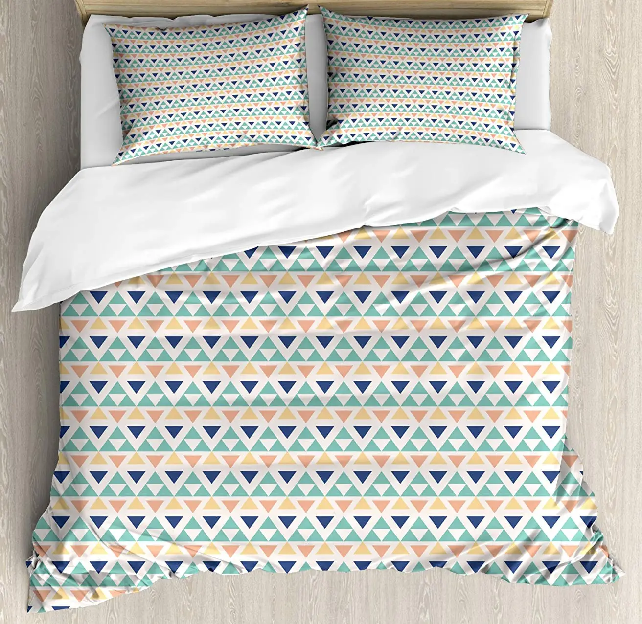 

Geometric Duvet Cover Set Queen Size Primitive Aztec Culture Traditional Triangles Pattern Ethnic Influences Bedding Set