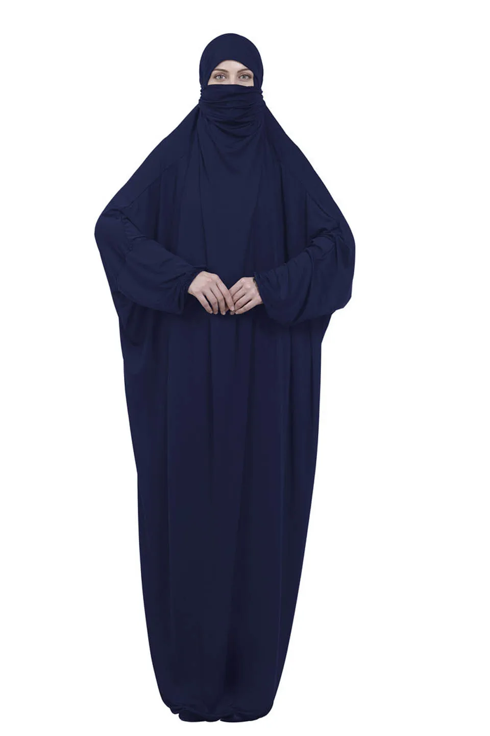 Новое мусульманское платье рукав летучая мышь abaya Дубай платье хиджаб мусульманский хиджаб шарф в масках мусульманская одежда Рамадан Молитвенное платье - Цвет: dark blue