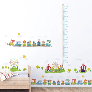 

Cartoon Amusement Park Car Animal Height Measure Wall Stickers For Kids Rooms Children's Growth Chart Wall Art Decals Boy's Gift