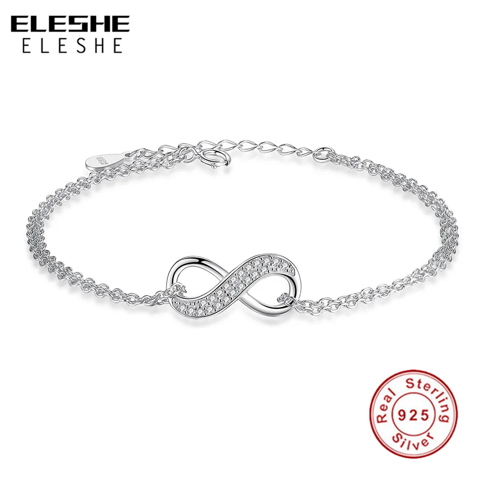 ELESHE элегантный браслет Мозаика из стерлингового серебра 925 пробы CZ цирконий браслеты с кулоном в форме бесконечности браслеты для женщин Свадебные украшения