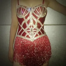 Женские Стразы с кисточками боди сексуальный ночной клуб бар DJ певец танцевальный костюм Группа Джаз шоу сценическое представление танцевальный наряд