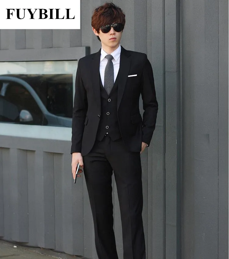 

FuyBill New Style Men's Suit Three Pieces of Suits 2018 Spring Repair Type Professional Leisure Groomer Suit Groom Wedding Dress