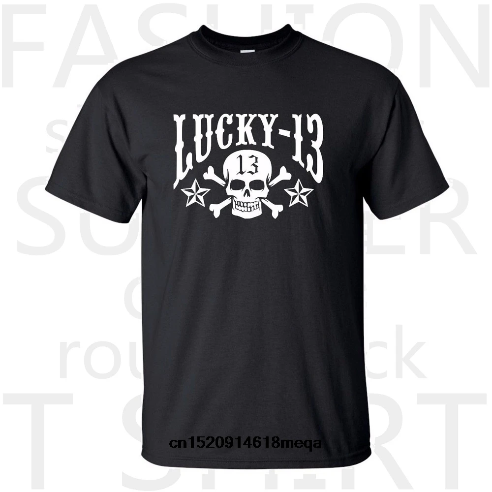 

t shirt Classic Lucky 13 Black Skull T-shirt Men's Casual Style Round Neck Short Sleeves Cotton T-shirt