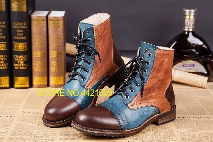 

Ankle Boots For Autumn Winter Shoes Patchwork Men Boots Genuine Leather Men Handmade Super Warm Men Winter Shoe High Quality