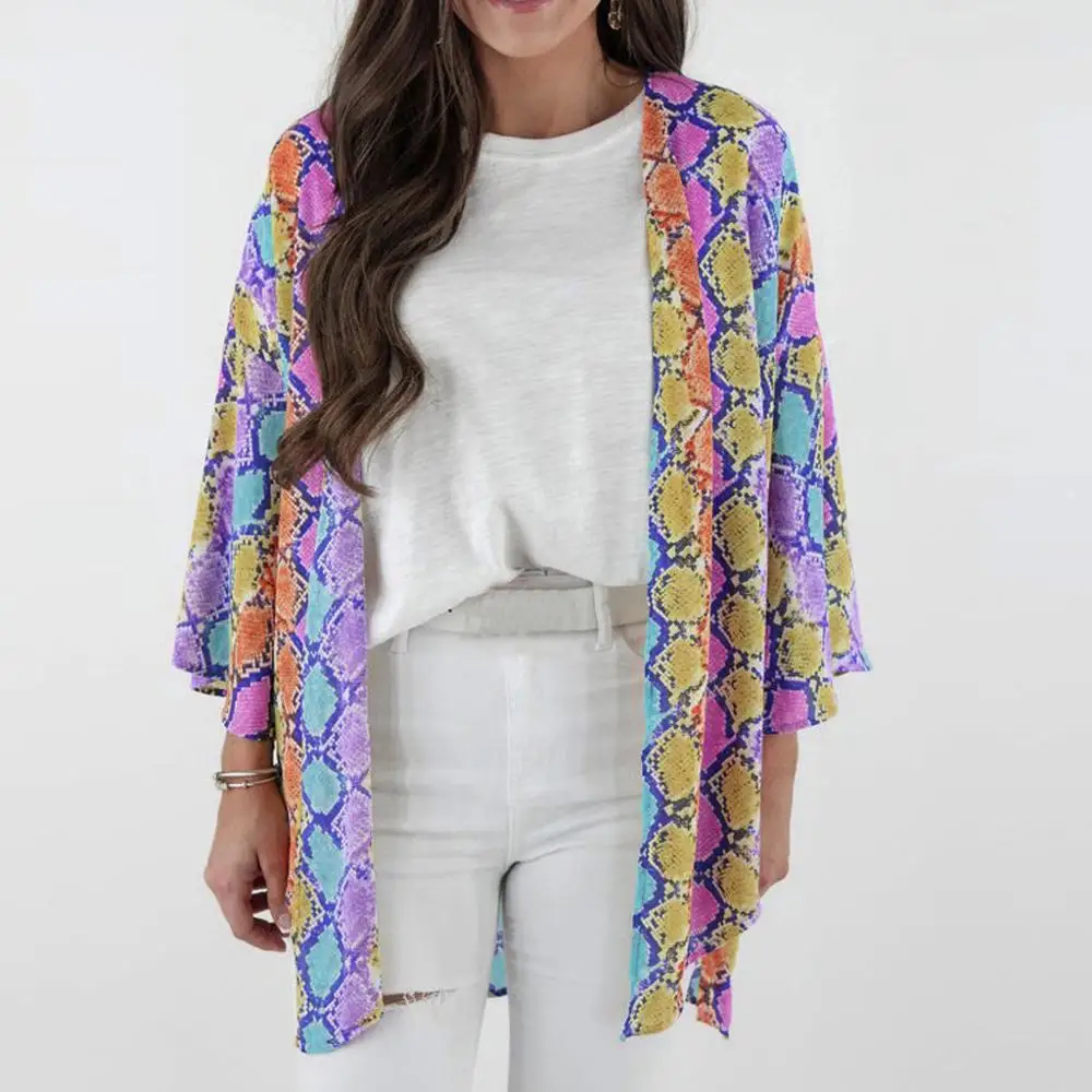 

Summer Tops Women Snake Printing Cover up Beach Kimono Smock Blouse Cardigan Long Sleeve Chiffon Tops Blusa 2019 Drop shipping c