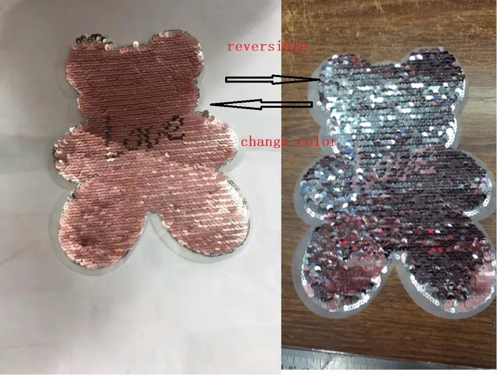 Новинка 2017 двусторонние блестки с медведем меняющие цвет нашивки для одежды