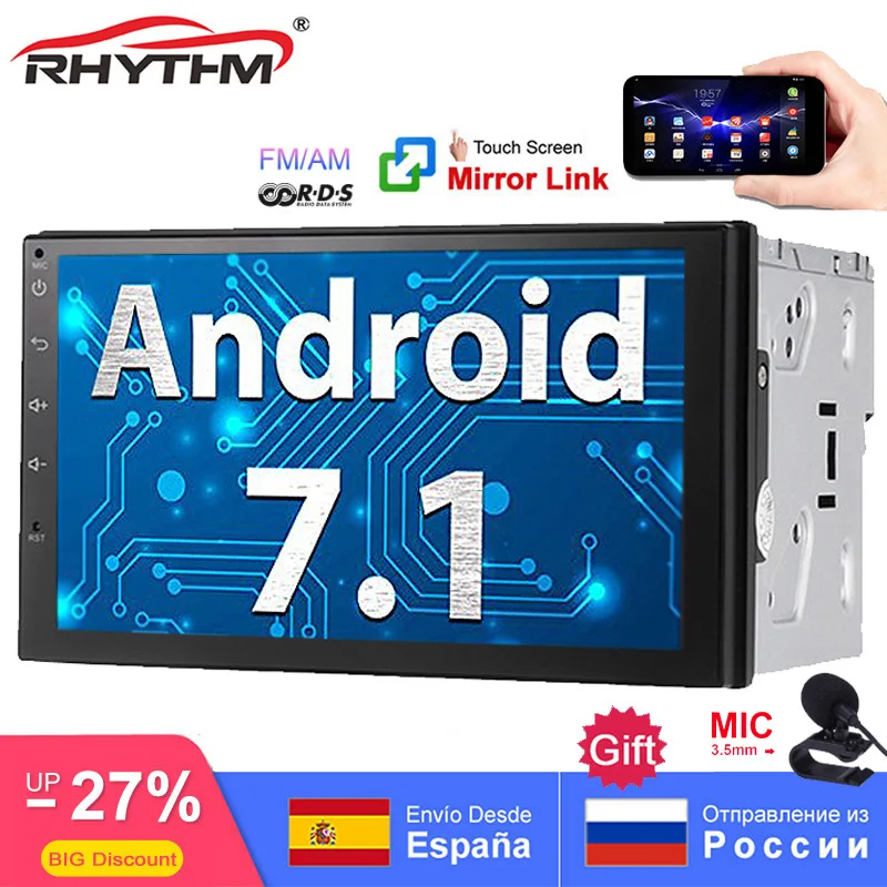 RDS 2din Android 7,1 автомобильный Радио gps Мультимедиа для nissan Bluetooth wifi Стерео Авторадио " 1024x600 touch универсальный RDS с FM и цифровым Радиовещанием