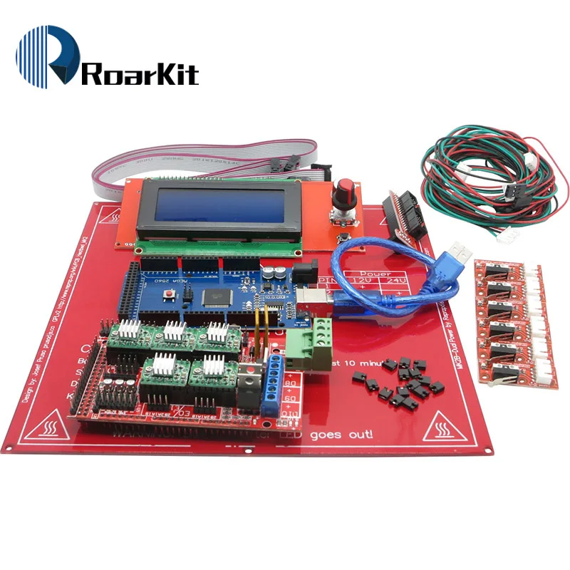 Комплект Reprap Ramps 1 4 с Mega 2560 r3 + Heatbed mk2b ЖК контроллер 2004 Драйвер A4988 торцевые