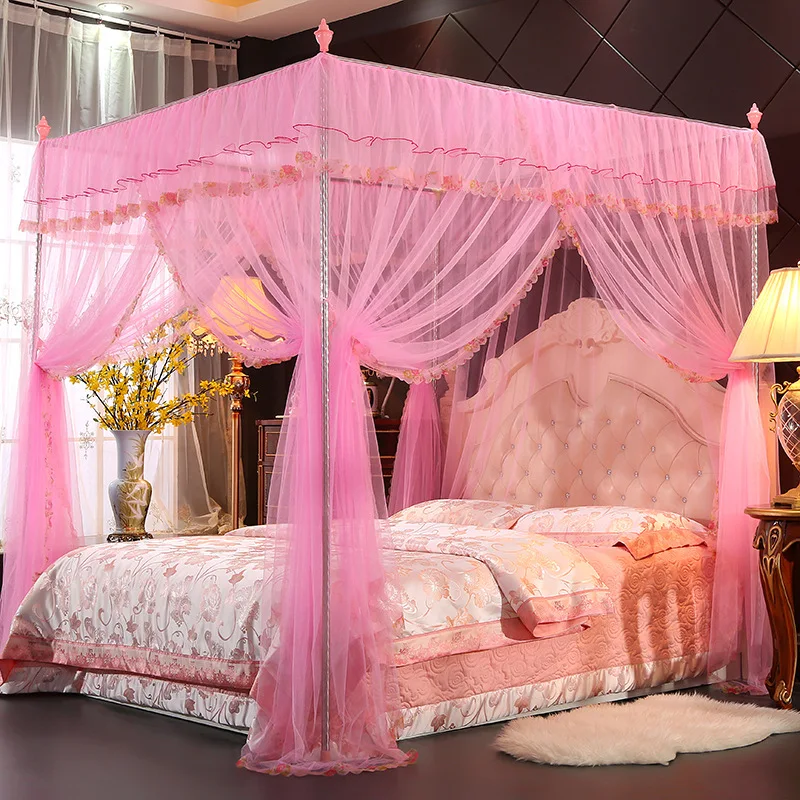 Дворец Москитная сетка, роскошное платье принцессы трехдверная Рабочая поверхность для 4 углов сообщение кровать с балдахином москитной сеткой набор постельного белья Queen King статьи - Цвет: B Pink