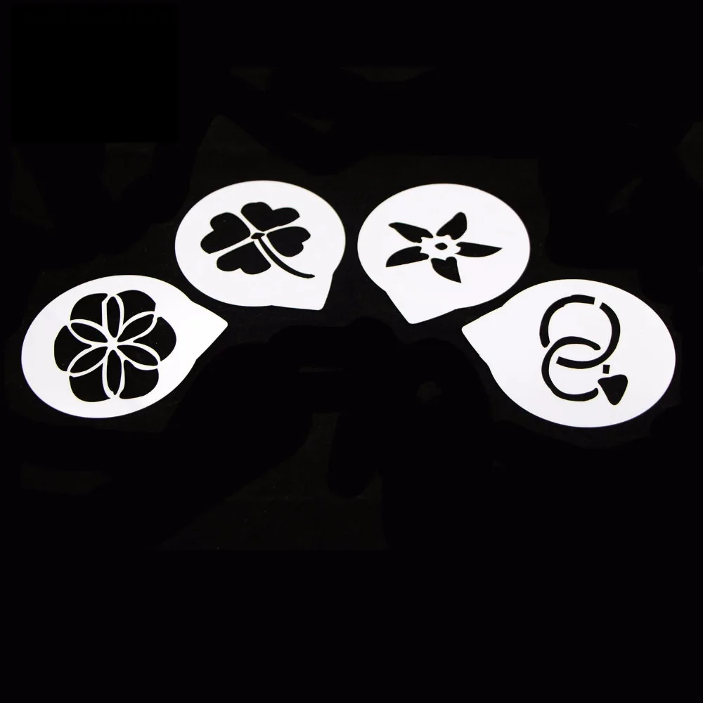 4PCS Coffee Stencil Romantic Four Leaf Clover Moulds Celeration Characteristic for Tiramisu Cake Template Mold Decoration | Дом и сад