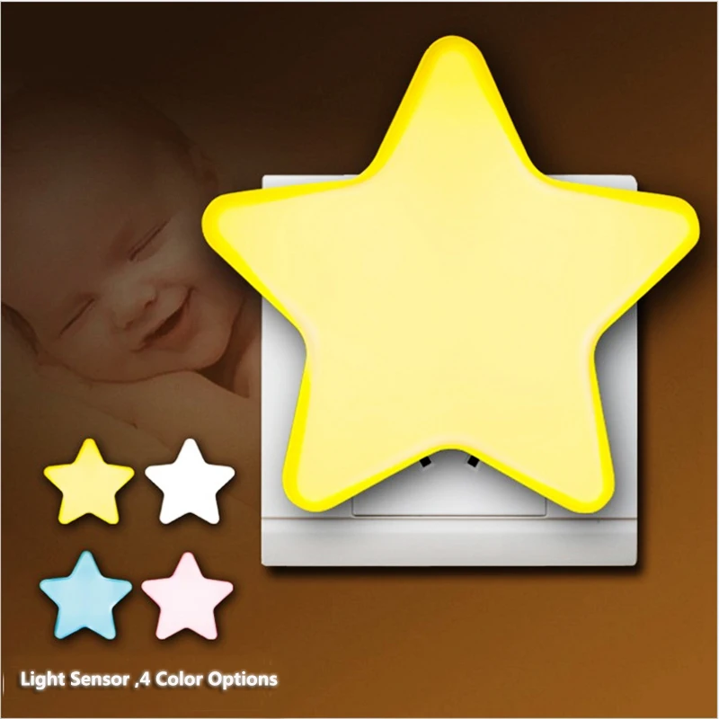 EU  US Plug LED Star Night Lights Wall Socket Bedside Lamp AC 220V 110V Lovely Light Control Children Room Feeding Night Lamps (5)