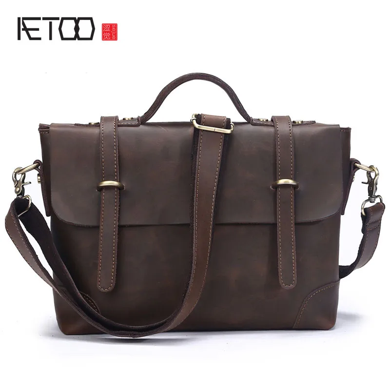 

2017 new authentic free shipping genuine leather header layer cowhide leather man bag briefcase handbag men crazy horse
