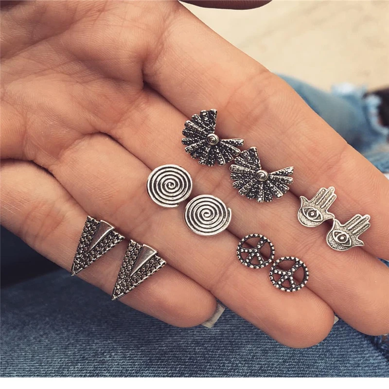 

2019 fashion triangle fan-shaped palm-shaped spiral earrings ladies earrings set Personality Party Clothing women jewelry Gifts