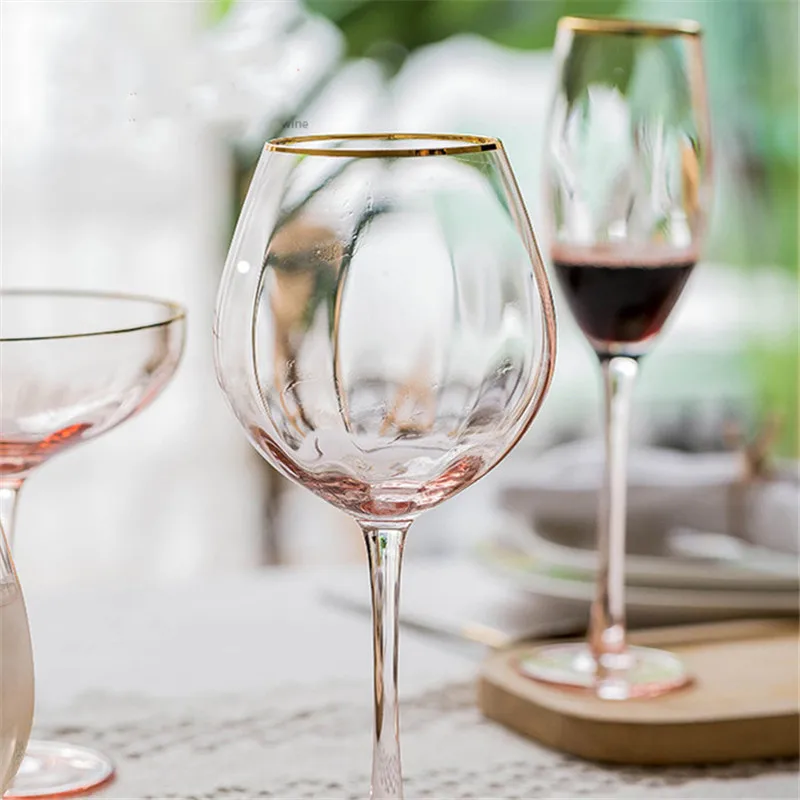 

NIMITIME European Style Pink Golden Inlay Gold Crystal Glass Goblet wine Home Wine Dessert Ice Cream Cup Drinkware