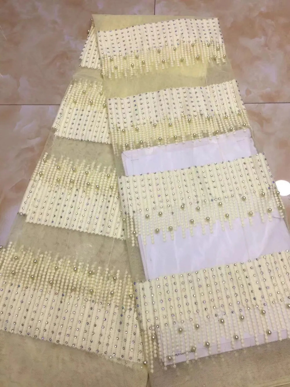 

5yards /lot Heavy Handmade Beaded And Stones African French Lace Fabric on Tulle Embroidery Bridal Wedding Dress Lace Fabrics