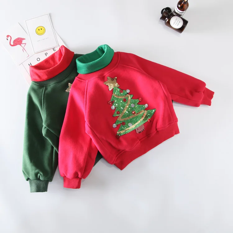 Зимняя Рождественская Толстовка для девочек; теплый детский костюм с длинными рукавами; цвет красный, зеленый