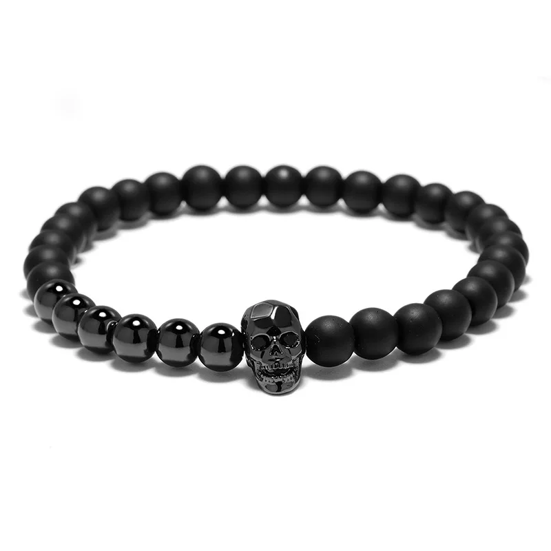 Mens Gothic Skull Bracelet Onyx Stone Zirconia