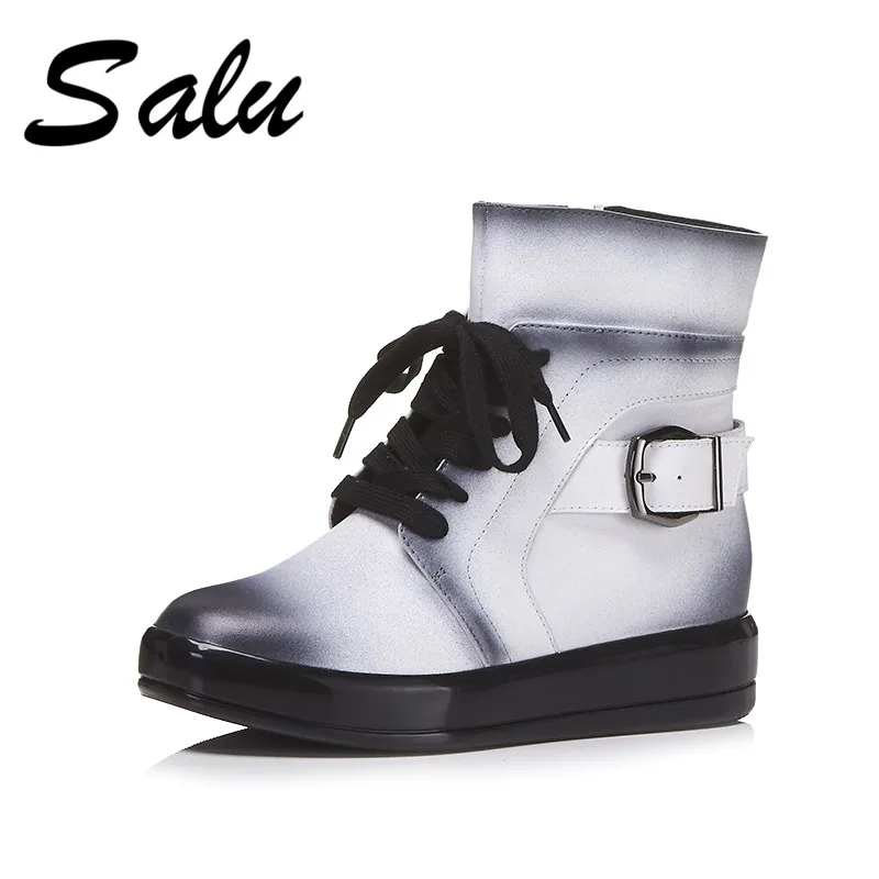 

Salu 2018 New Arrival Women Ankle Boots Autumn Winter Warm Flats Platforms Round Toe Casual Quality Basic Shoes Woman